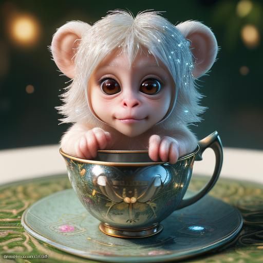 Tiny monkey in a Teacup Series AI Generated Artwork NightCafe Creator