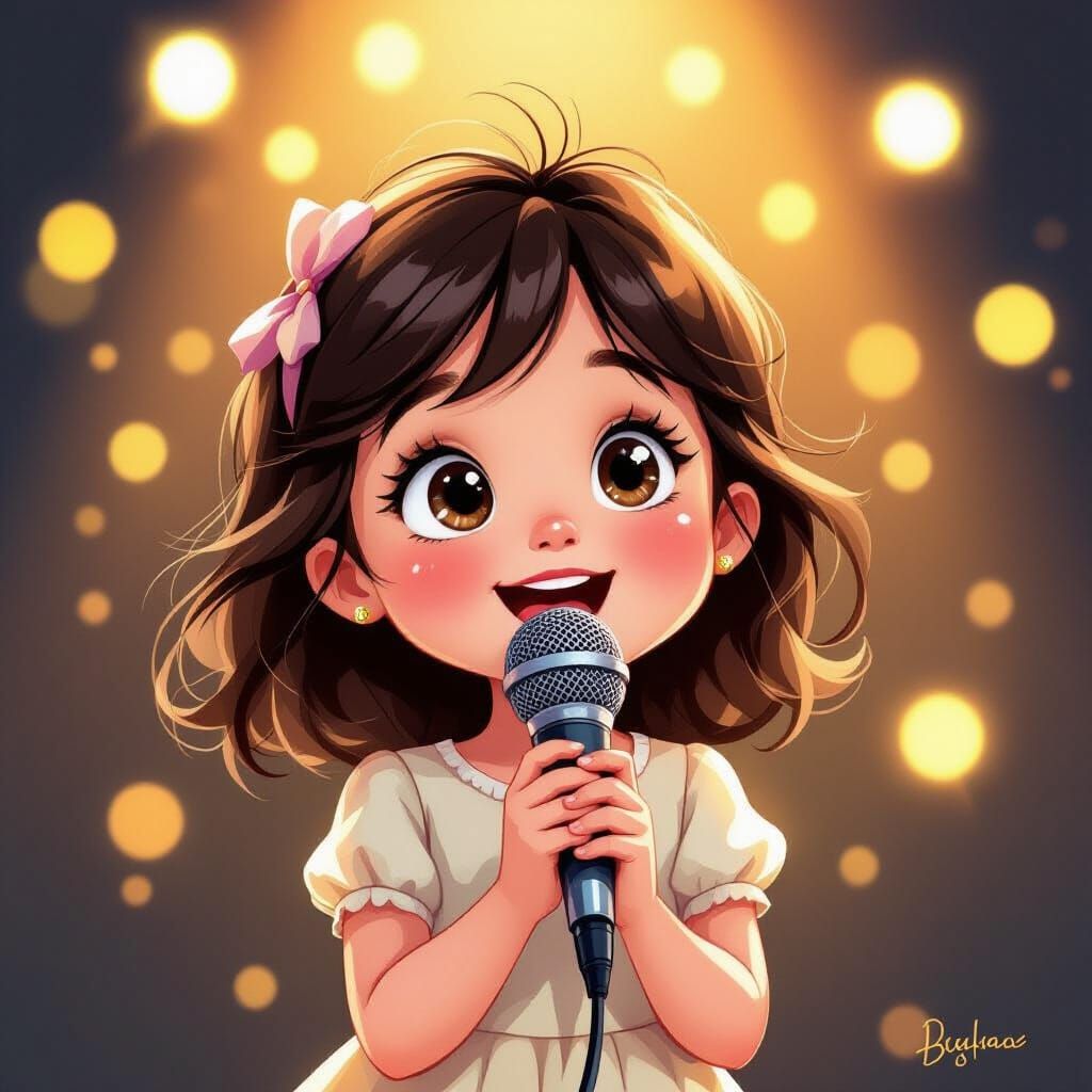 Cute Girl Singing Joyfully with Golden Hour Glow