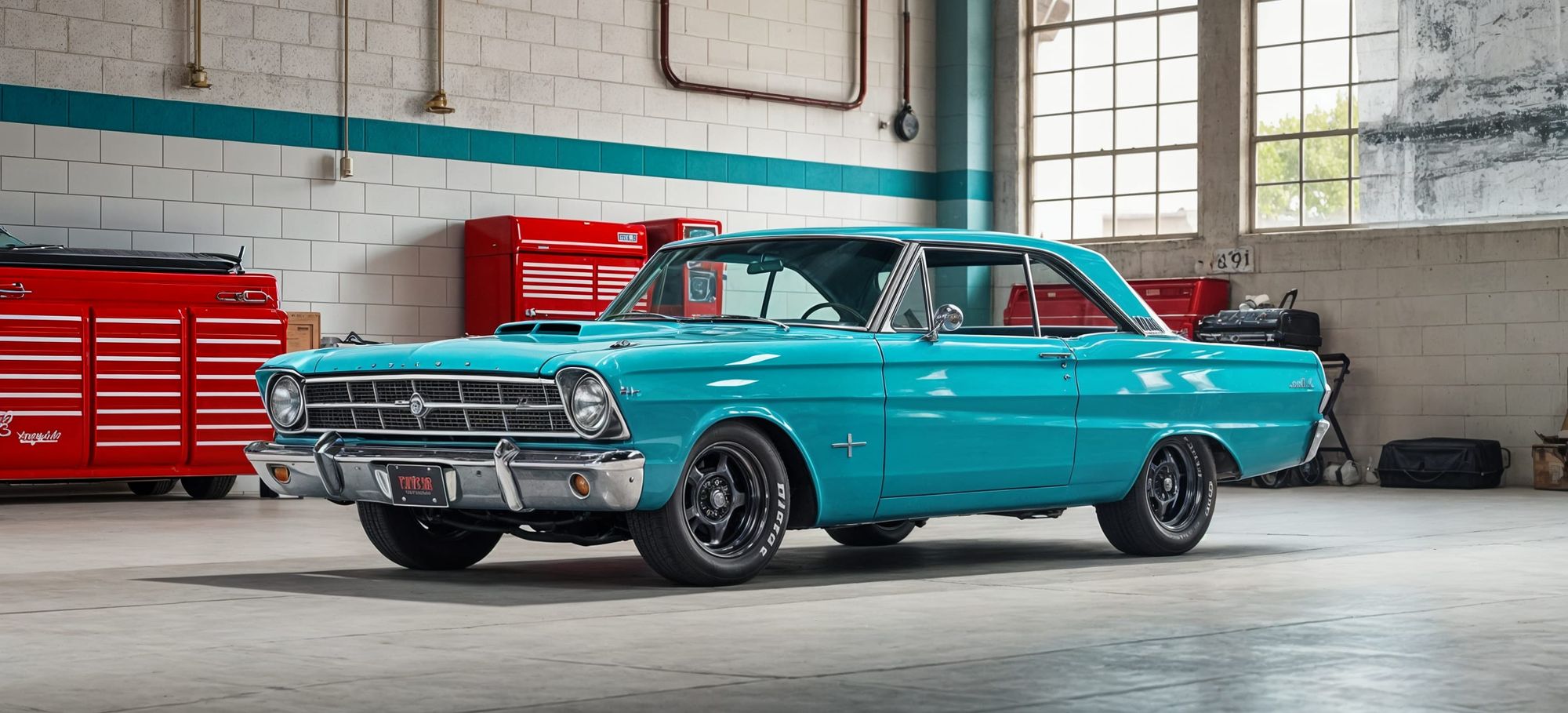 Vintage Muscle Car, Teal