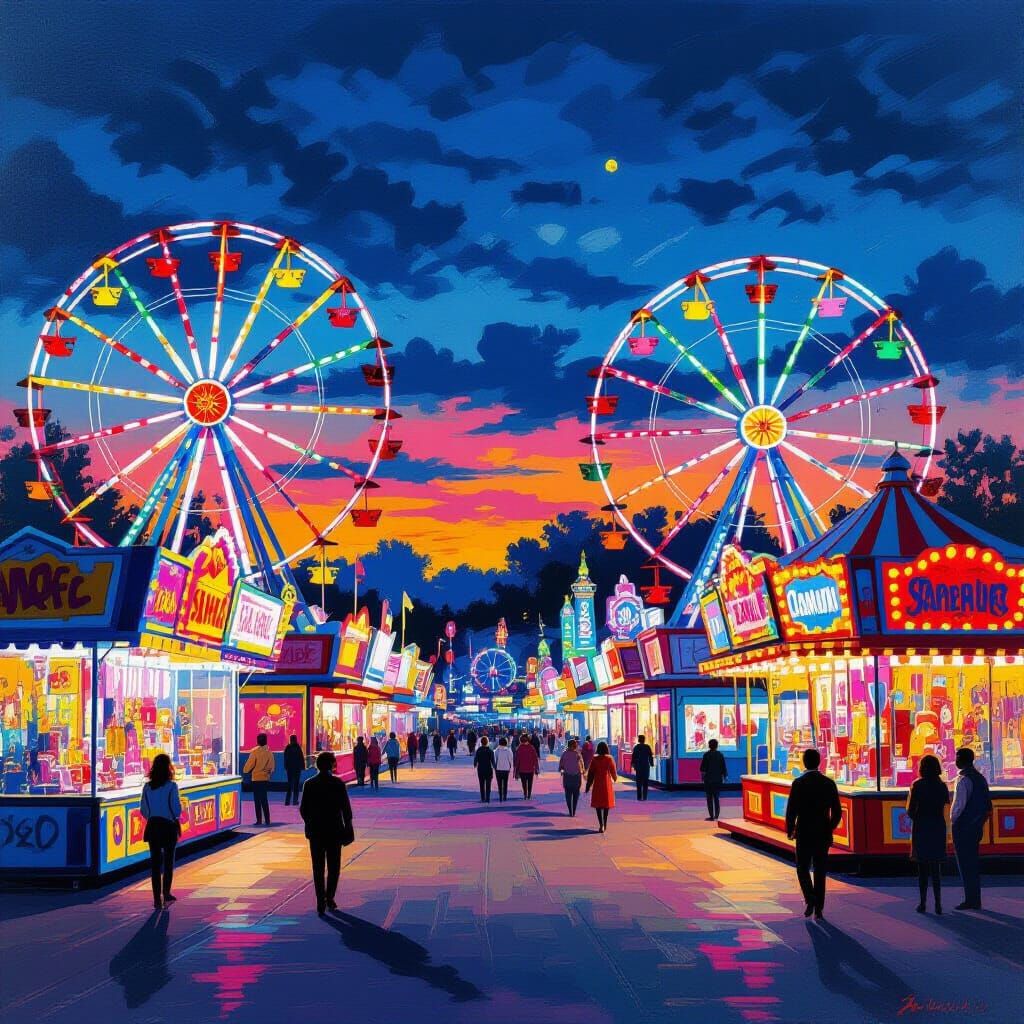 Vibrant Carnival Scene at Dusk