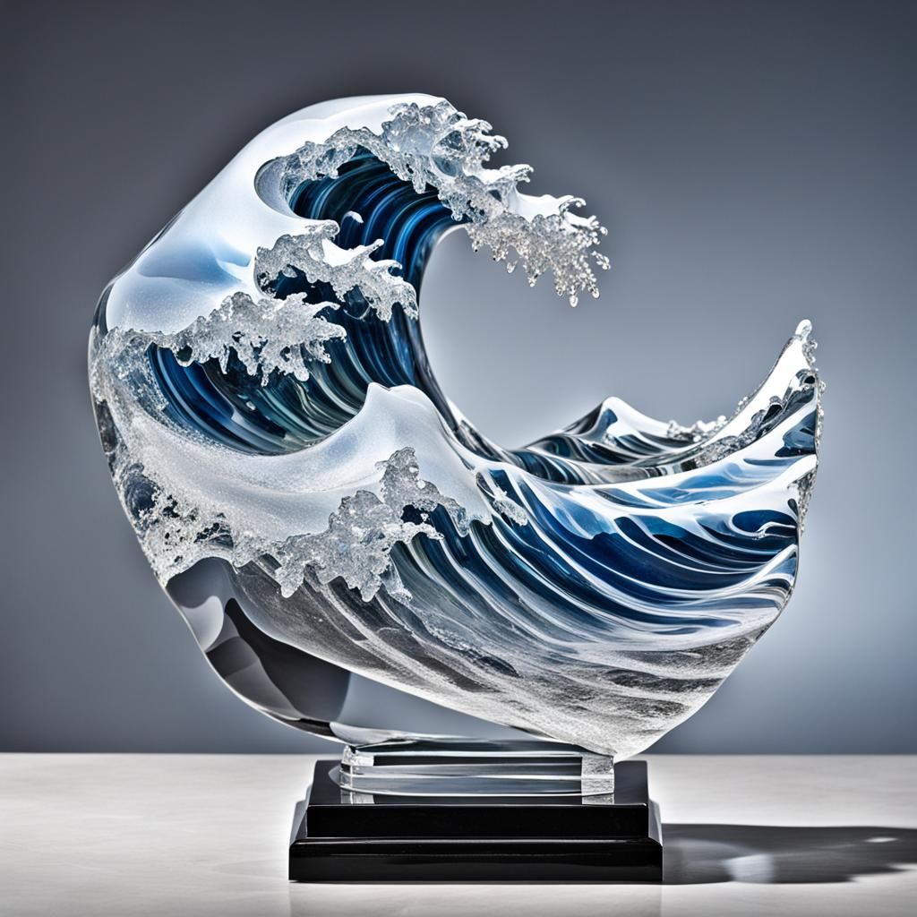 Crystal statue of a cresting wave  by @V