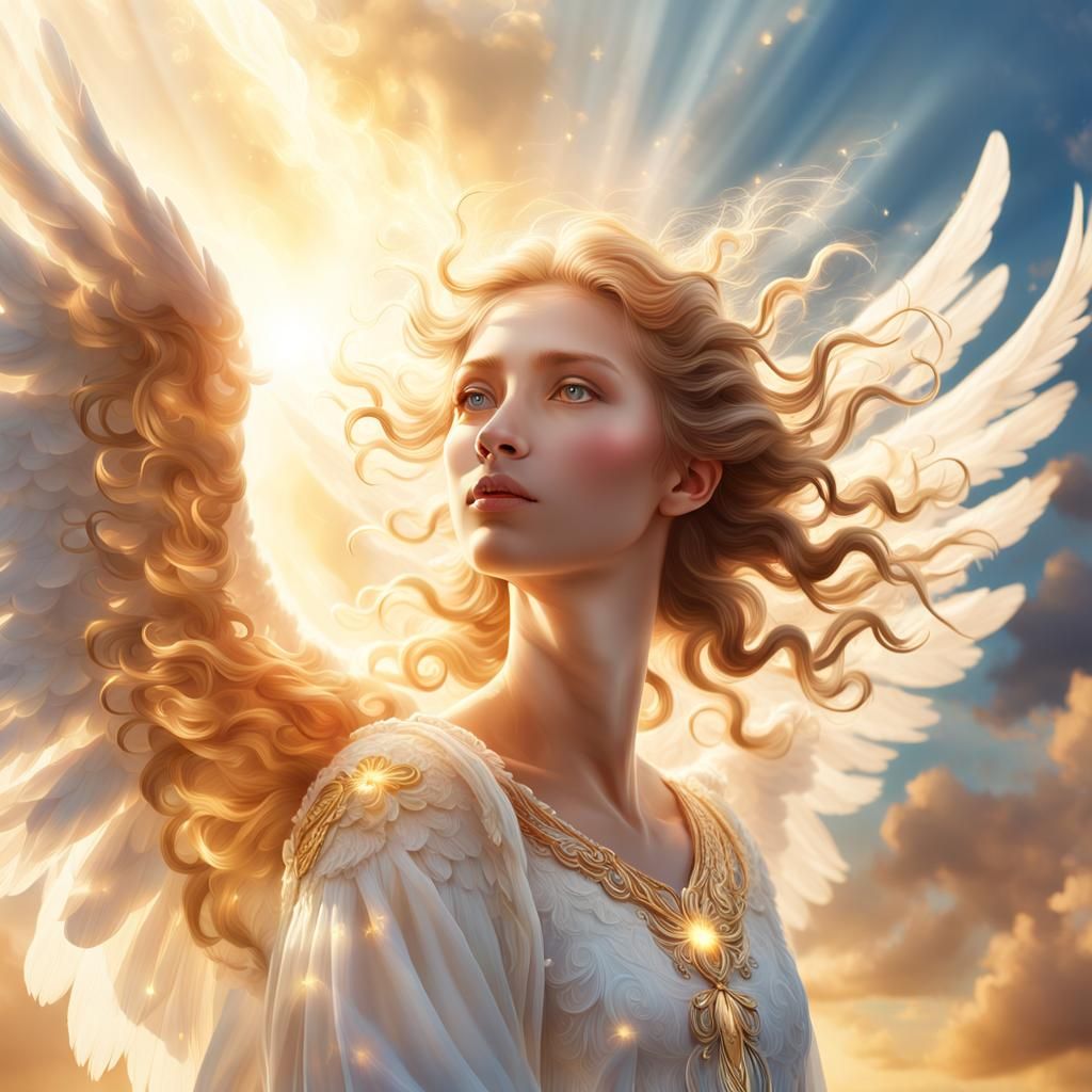 Heavenly Angel Descends: Celestial Digital Art Portrait