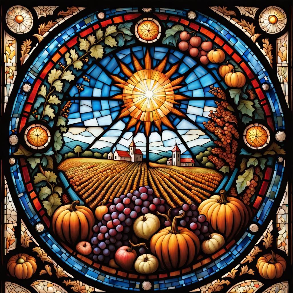 Autumn Harvest Stained Glass 🍎🍇🌽 v3