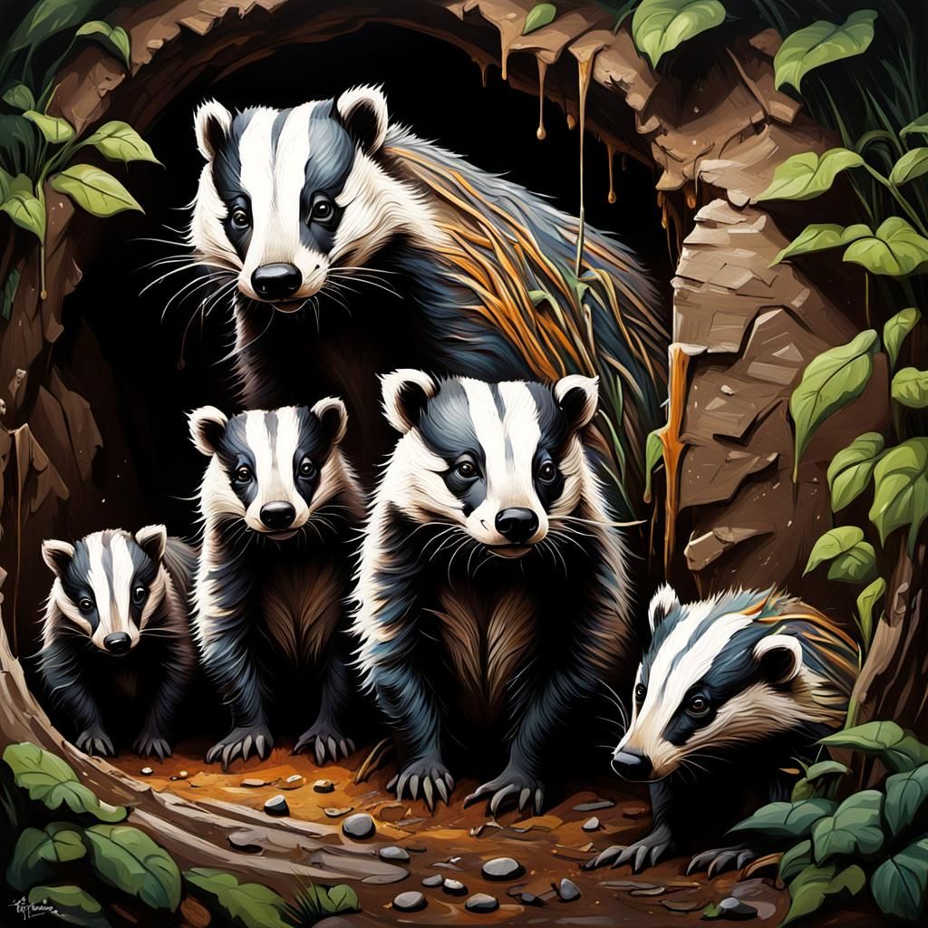 Inside a Badgers sett: family of badgers in their Sett:  by @Bobbles52