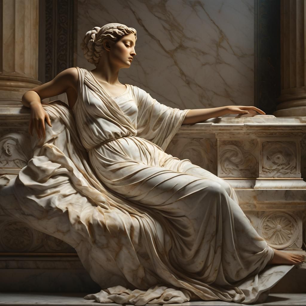 Neoclassical Marble Sculpture of Reclining Woman