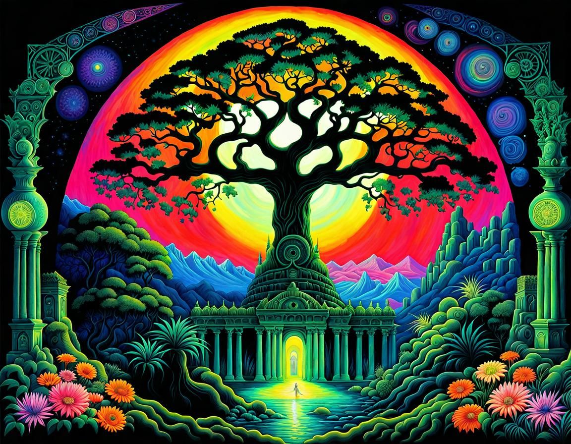 Black light epic fluorescent UV neon Tree of Life by Josephine Wall ...