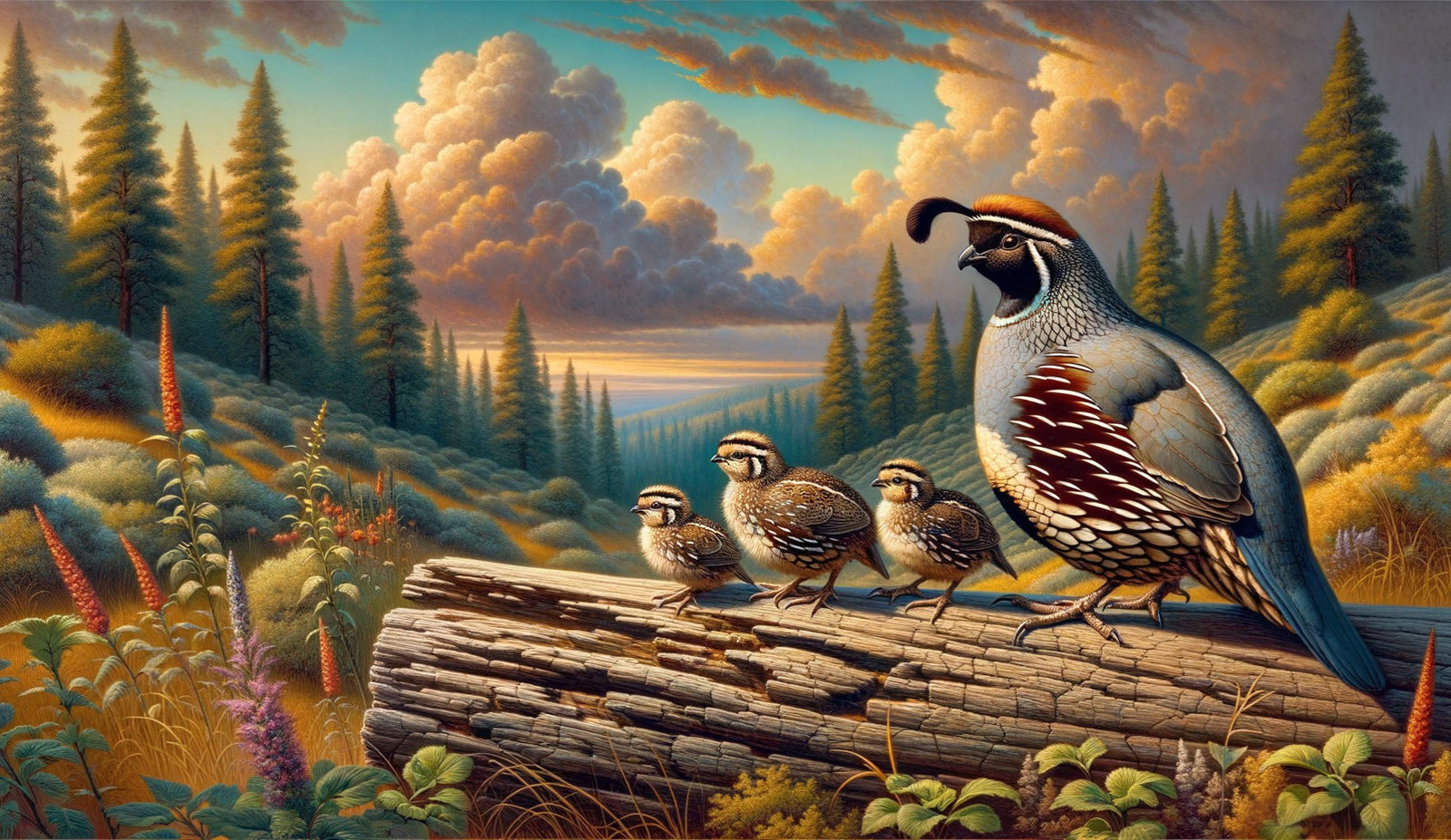 Male Gambel's Quail & Chicks  by @Flo Hendry