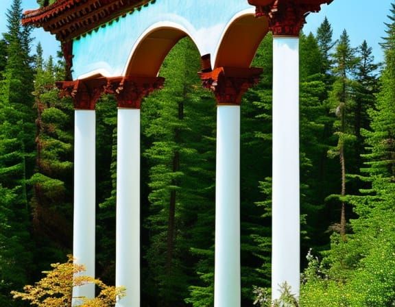 Giant White Pillars and double Archs next to a turquoise dee...