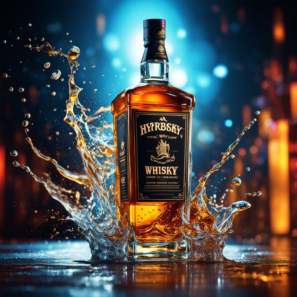 a dancing bottle of whisky in a nightclub Hyperrealistic, sp...