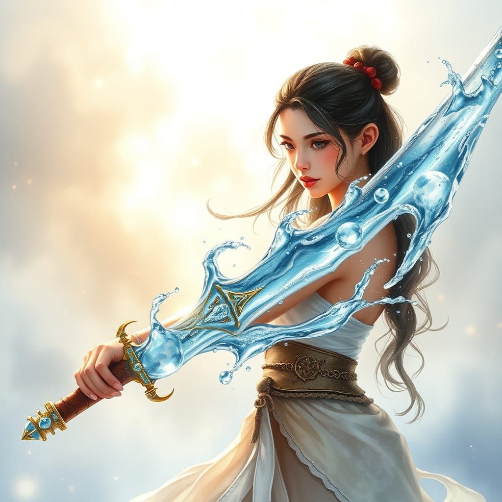 Masterpiece, polished with watercolor HDR image cute 
About the water sword: the sword is like a large ...  by @JennaM