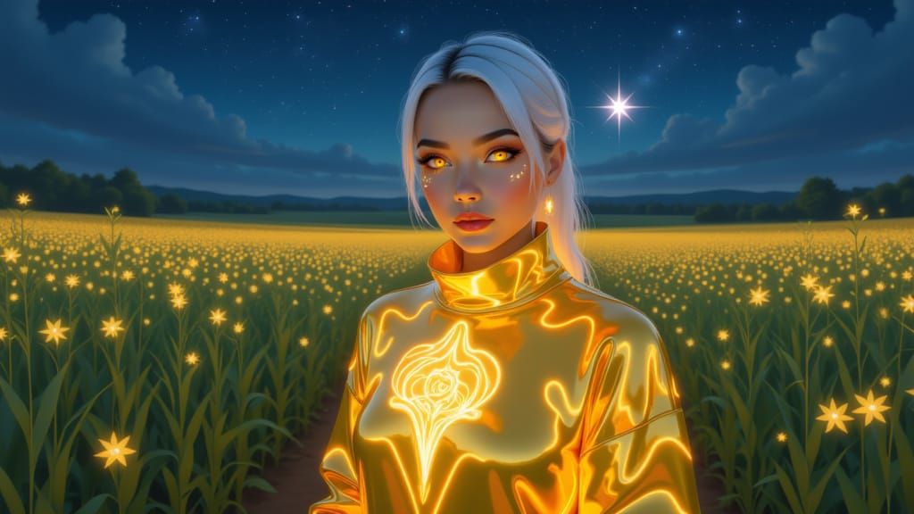 <lora:Aurora:1.0> Female,  in a field, glowing