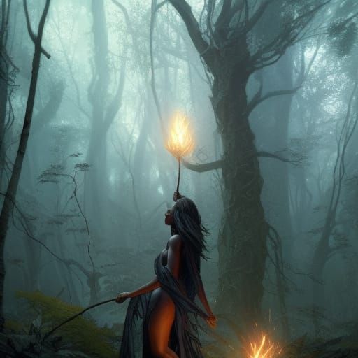 high fantasy forest black woman witch goddess - AI Generated Artwork ...