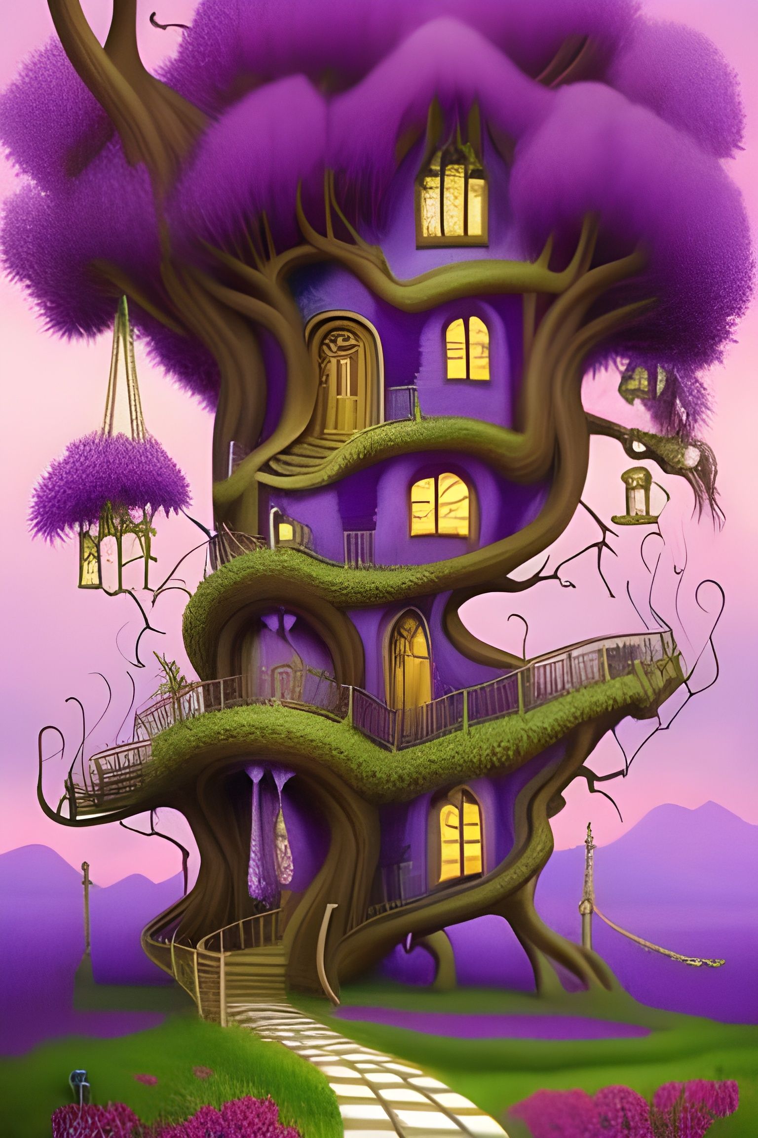 purple treehouse AI Generated Artwork NightCafe Creator