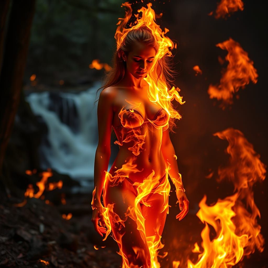 Fiery Goddess Emerges from Blazing Forest