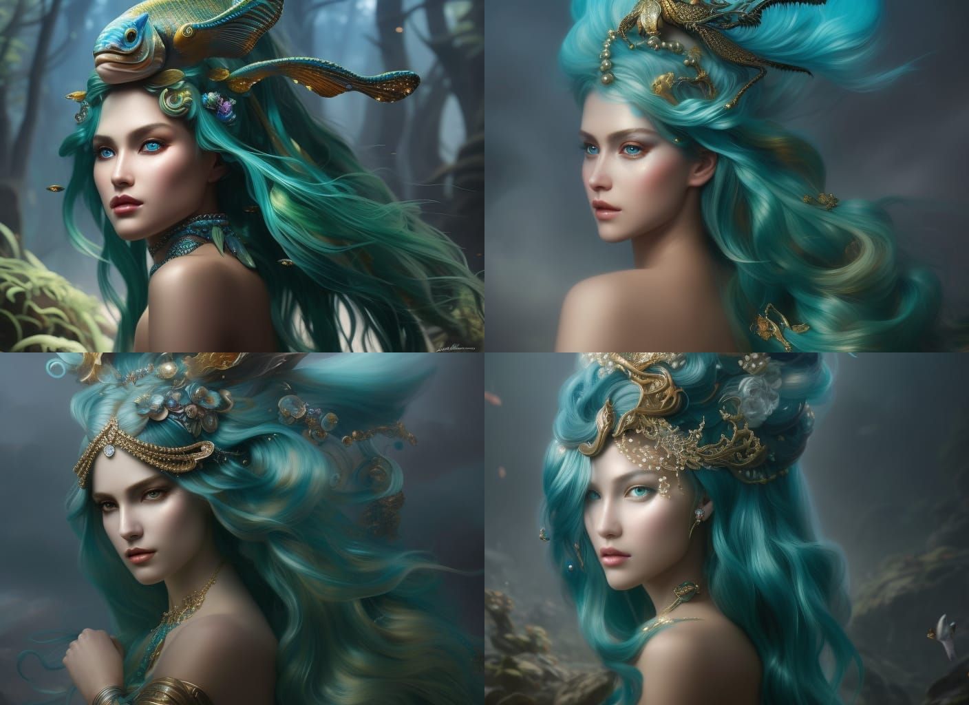 hyperdetailed, beautiful sea-dragon girl with pearlescent skin and ...