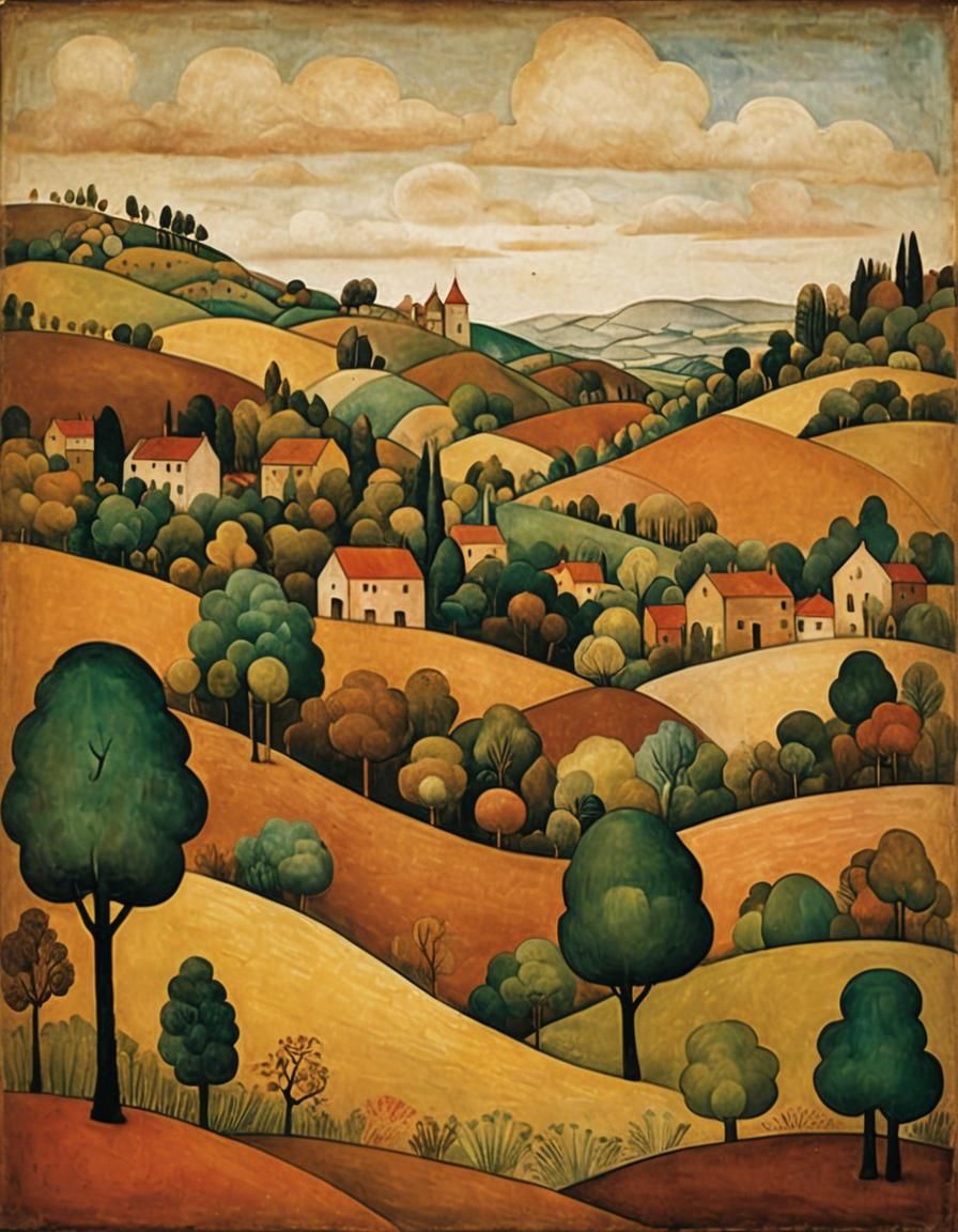 Landscape in brown tones by Fernando Botero and Paul Klee - AI ...