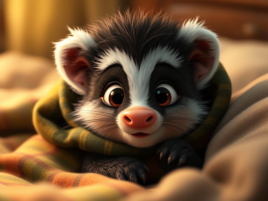 Whimsical Skunk Portrait in Cozy Disney-Pixar Style