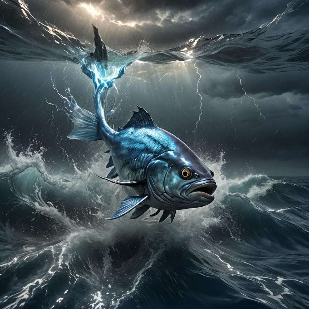 Underwater Hybrid in Stormy Sea: Photorealistic CGI