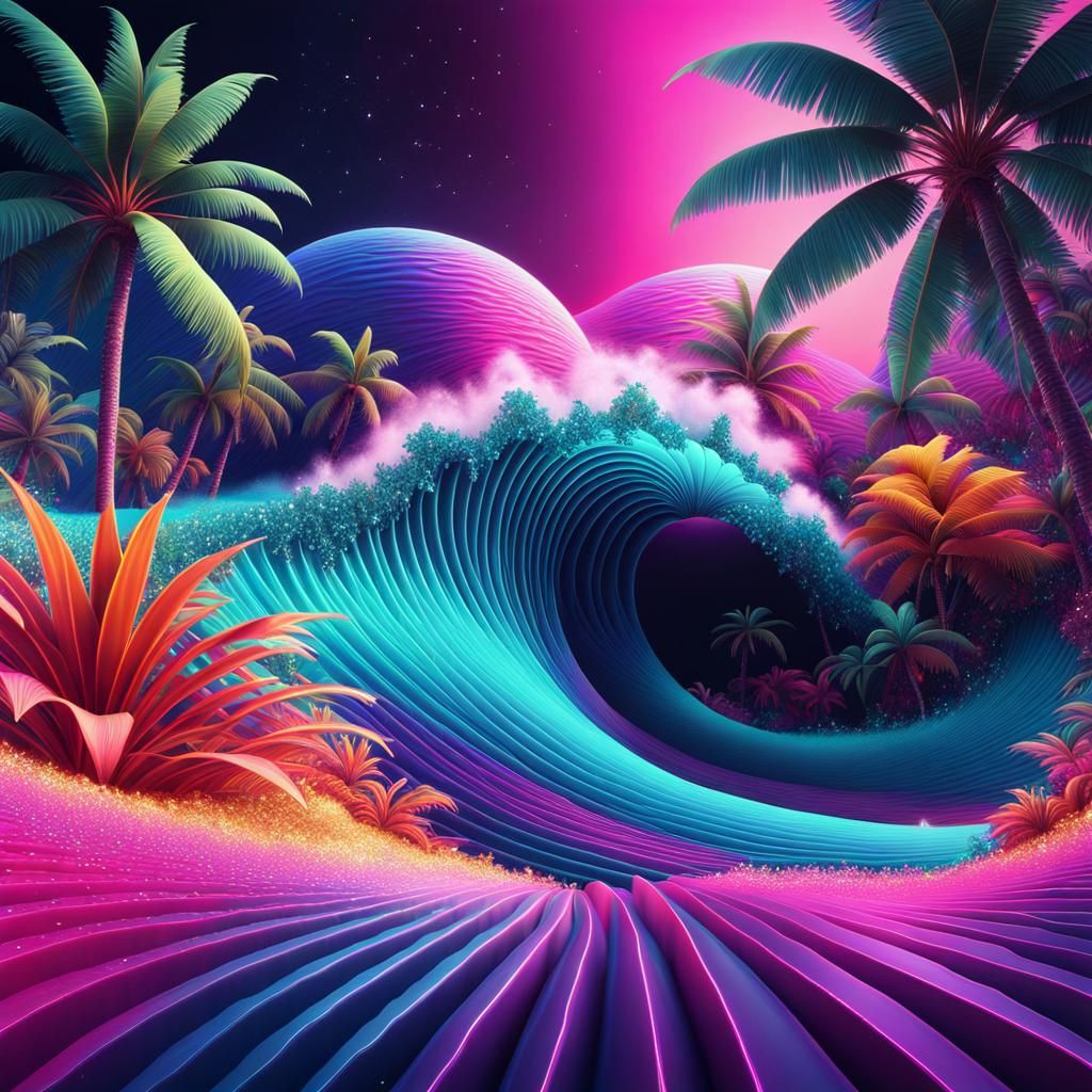 A vaporwave aesthetic wave and tropical island! - AI Generated Artwork ...