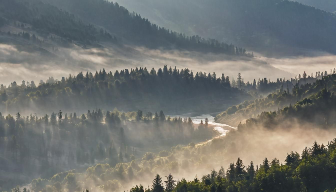 Carpathian mountains in the morning. The sun rises over the ...