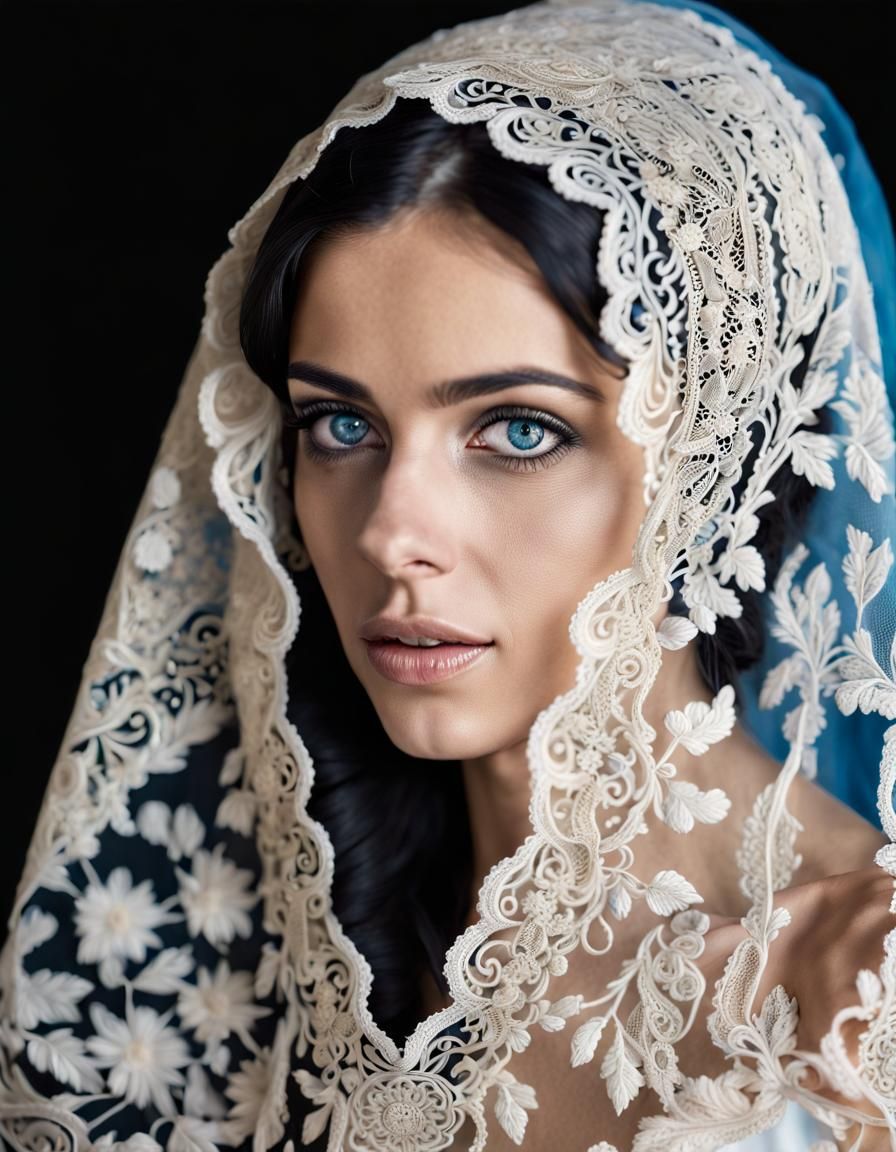 Portrait of a  beautiful Spanish woman model wearing lace ma...