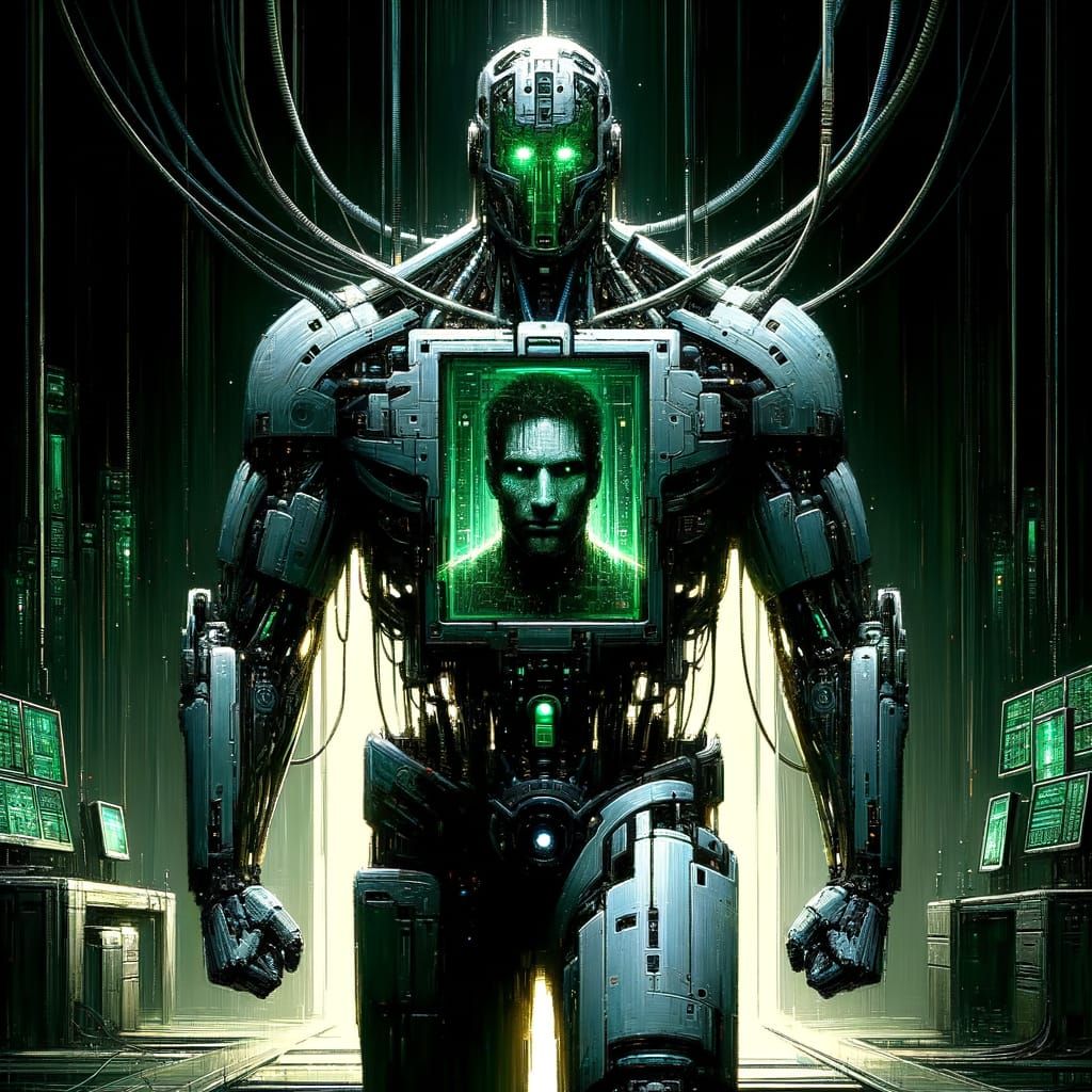 Cyberpunk Robot with Human Face in Impasto Style