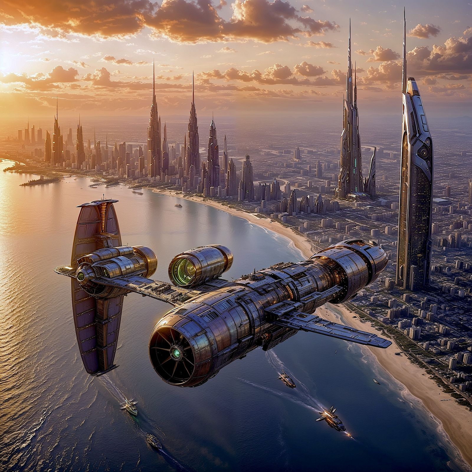 A flight at sunset over the Metropolis - Variations #67