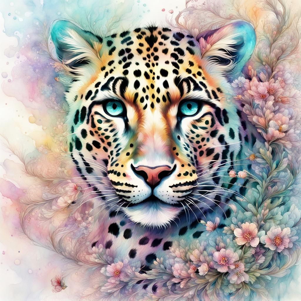 Pastel Leopard with Flowers  by @Bri-Bunny225
