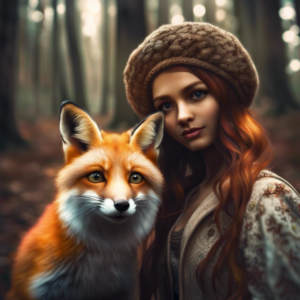 Taking a selfie cute fox girls in a forest - AI Generated Artwork ...