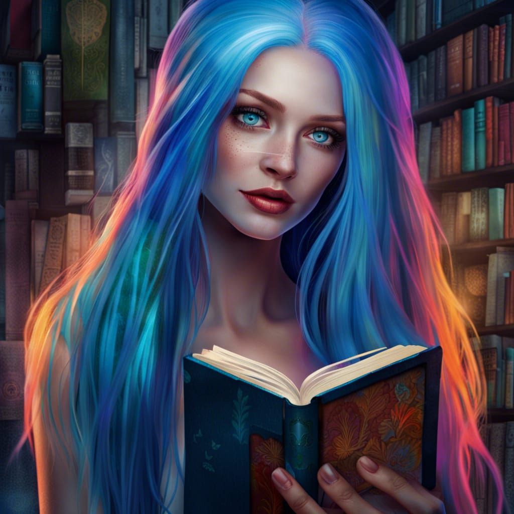 Prompt for Bing: A stunning woman with long neon hair and bl...
