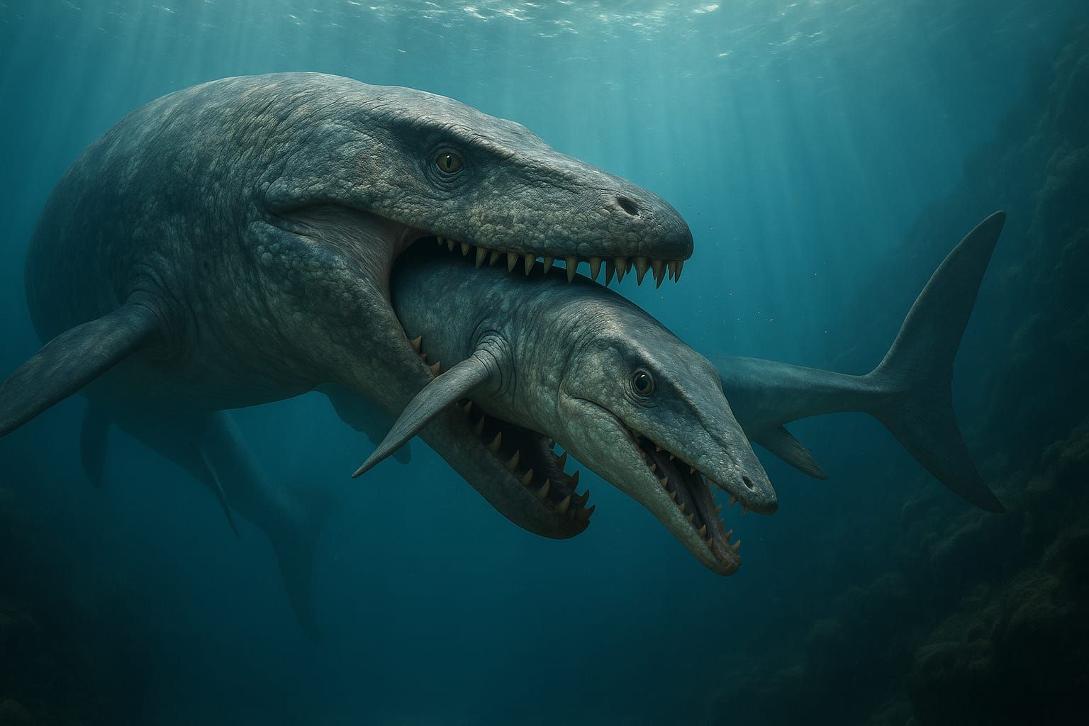 Mosasaur Catching a Tylosaurus