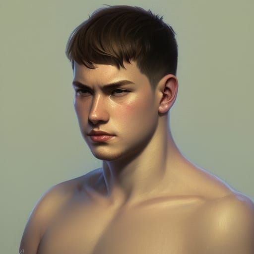 innocent handsome chubby young man, clean shaven