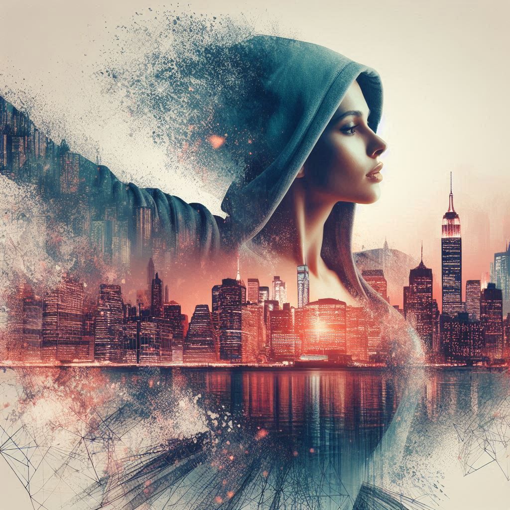 double exposure beautiful fantasy DALL-E 3 portrait landscape..