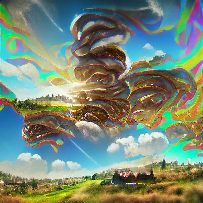 Tinfoil clouds on a sunny day in the countryside on DMT and ...