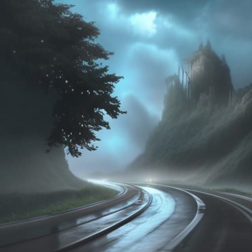 Foggy country curvy road 1