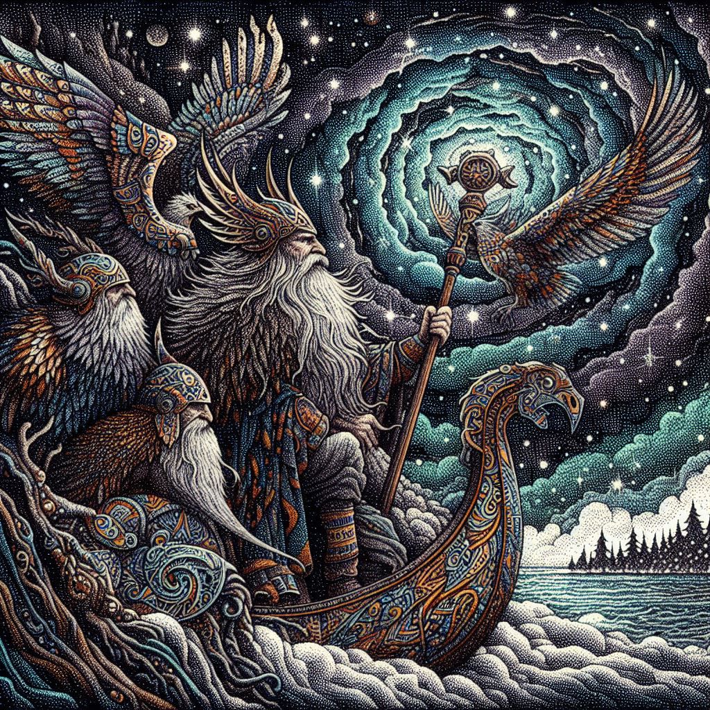 Odin, Huginn, and Muninn