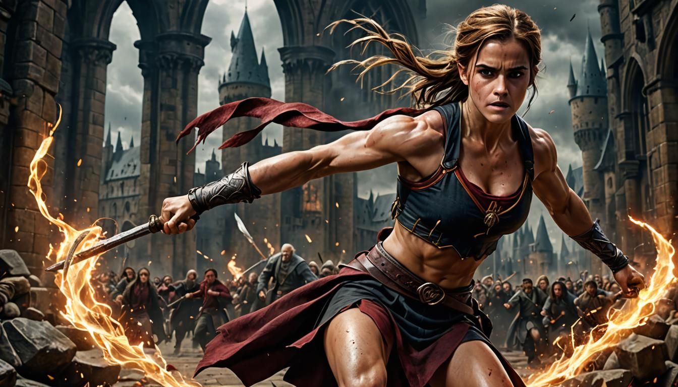 Emma Watson/Hermione at the battle of Hogwarts