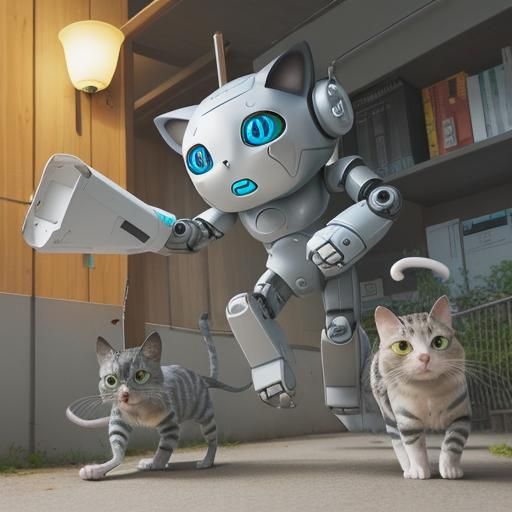 Robot cats chase mice
