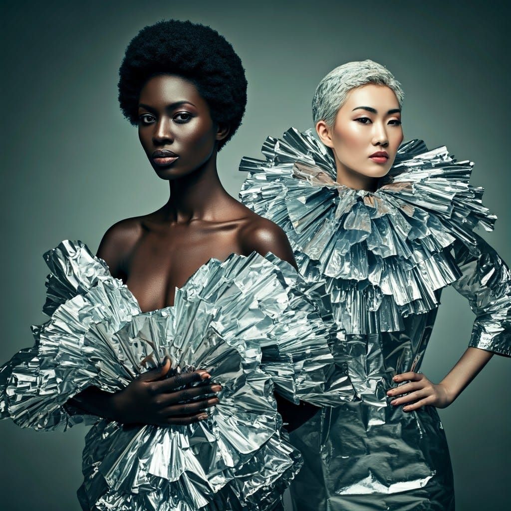 Tin foil fashion show with black and Asian models  by @Juikk Supergran