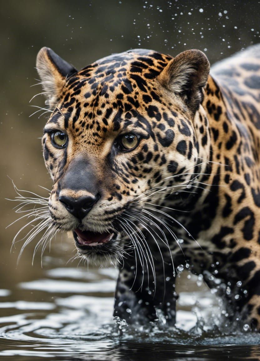 Professional photography captures incredible aquatic jaguar diving to catch food, natural