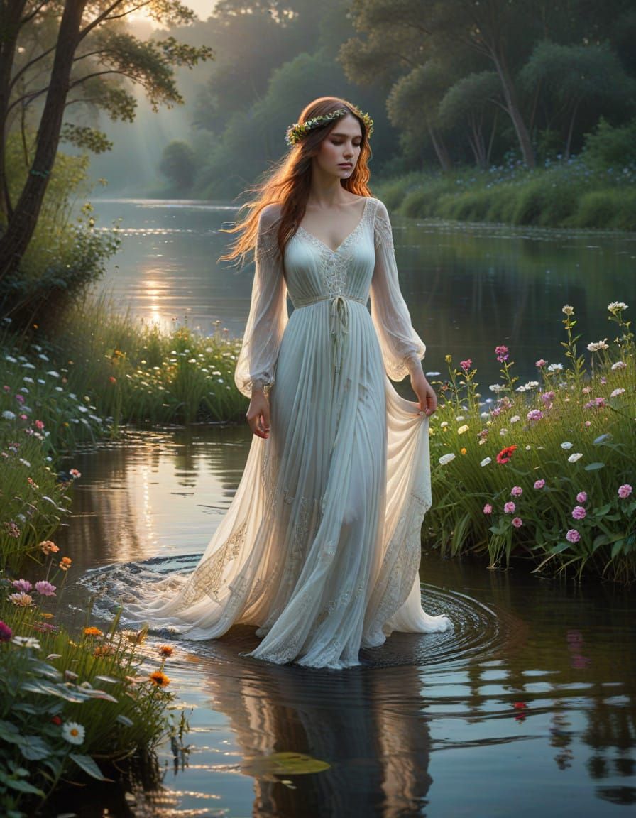 Style of John William Waterhouse, the Lady of the Lake  by @Alison