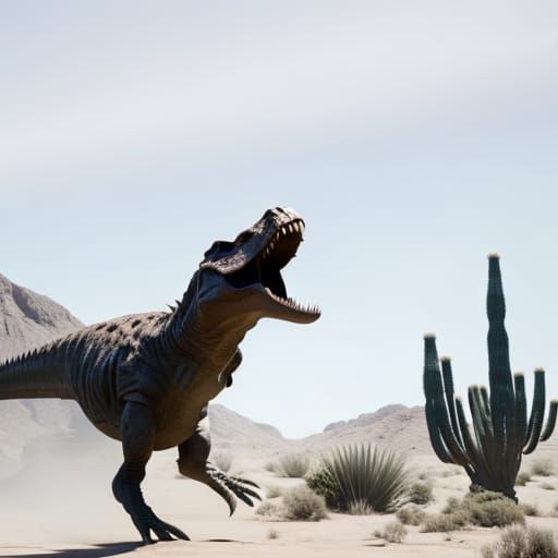 Jumping T-Rex dinosaur over a cactus, with some velociraptors running  alongside, Chrome Dino game, Epic cinematic awesome intricate meticulo -  AI Generated Artwork - NightCafe Creator