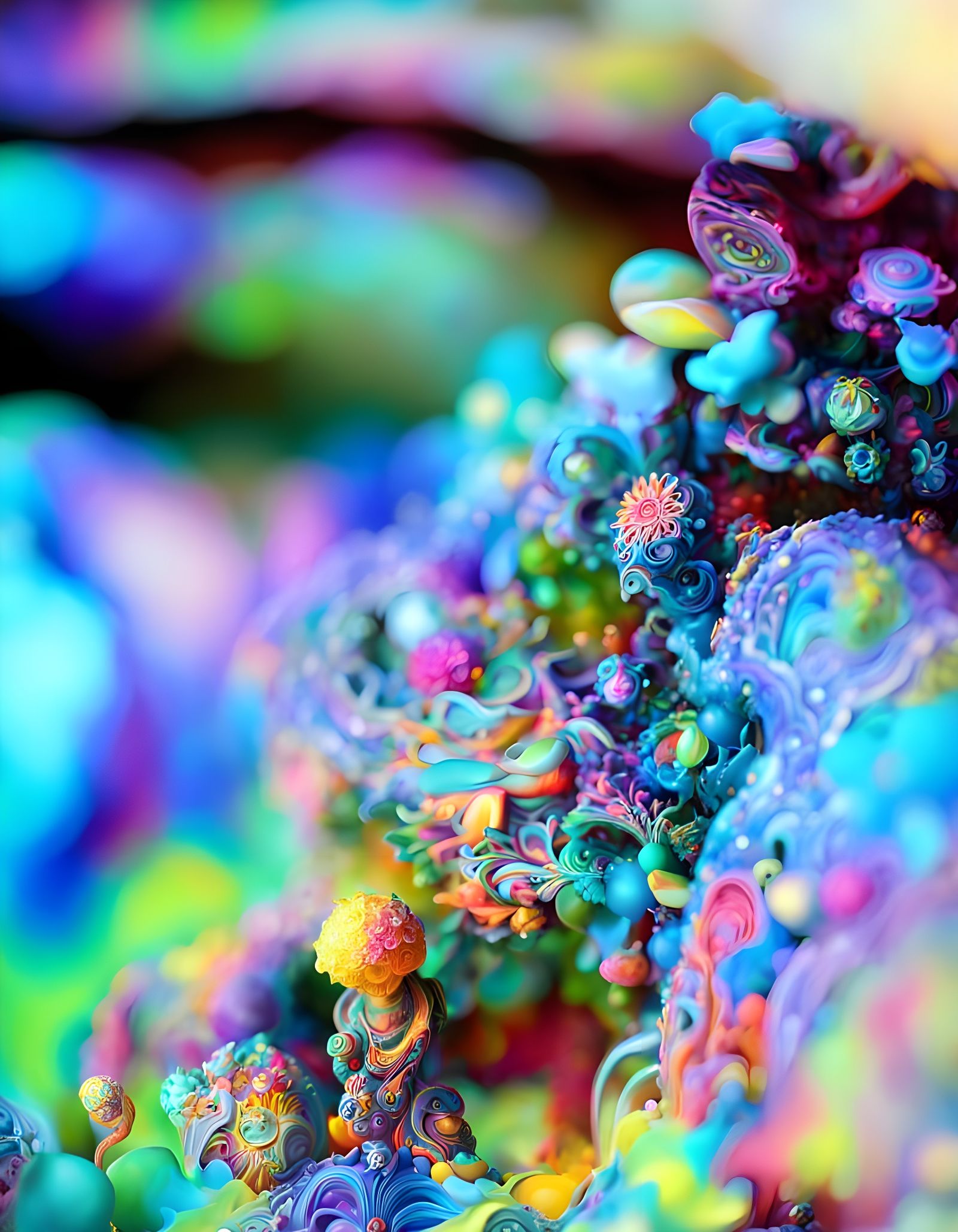 Psychedelic Floral Explosion in Neon Art Nouveau Style