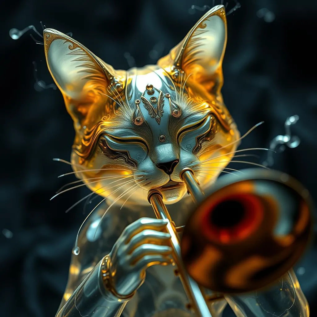 Fancy glass cat trombonist.