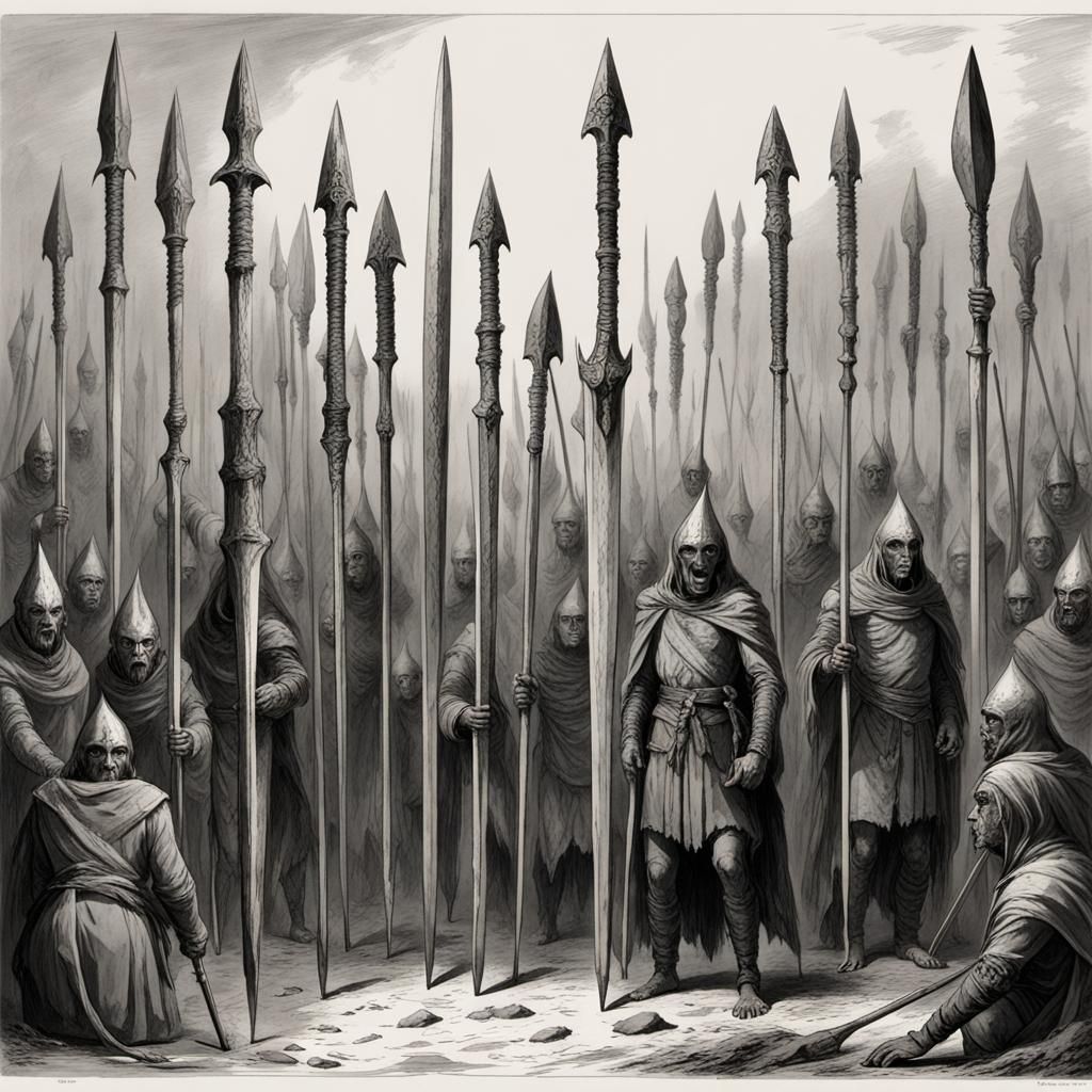 multiple examples of ancient spears on white background