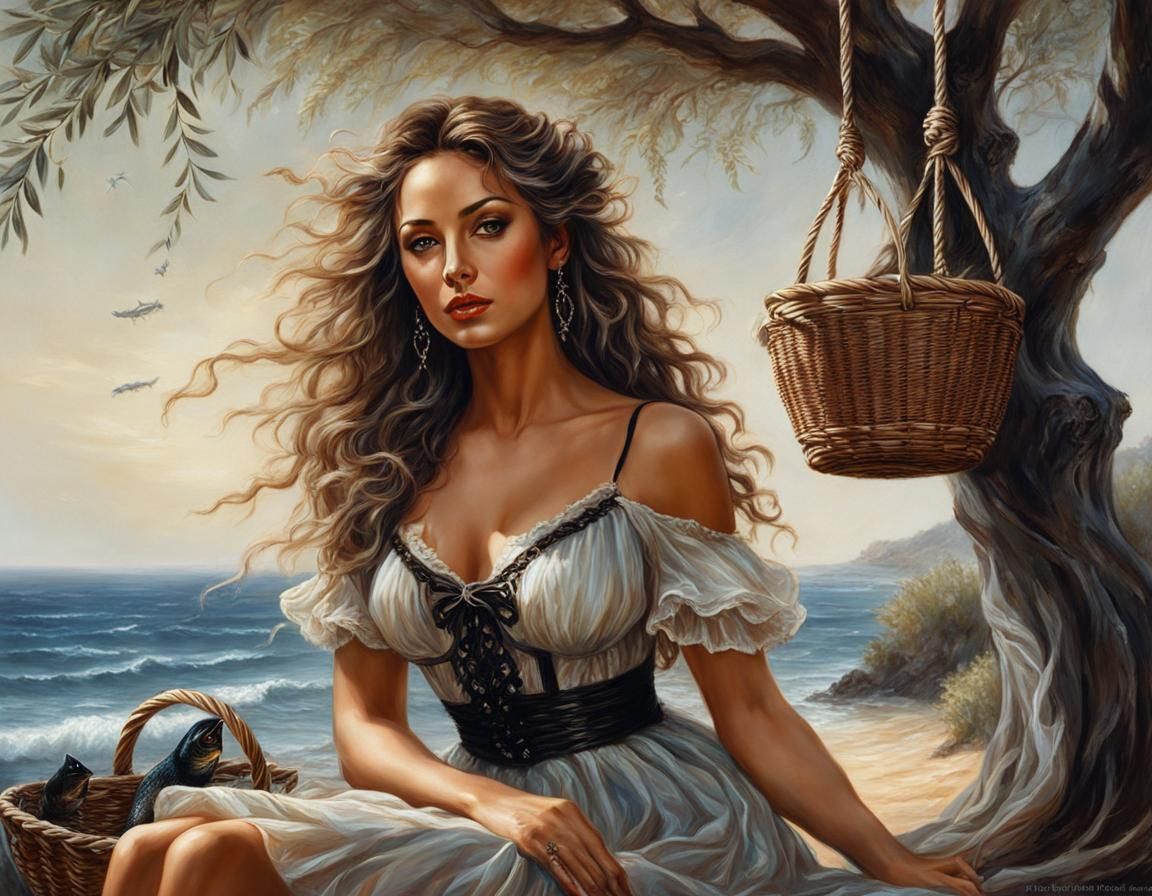 Sensual Mediterranean Goddess in Summer Gothic Attire