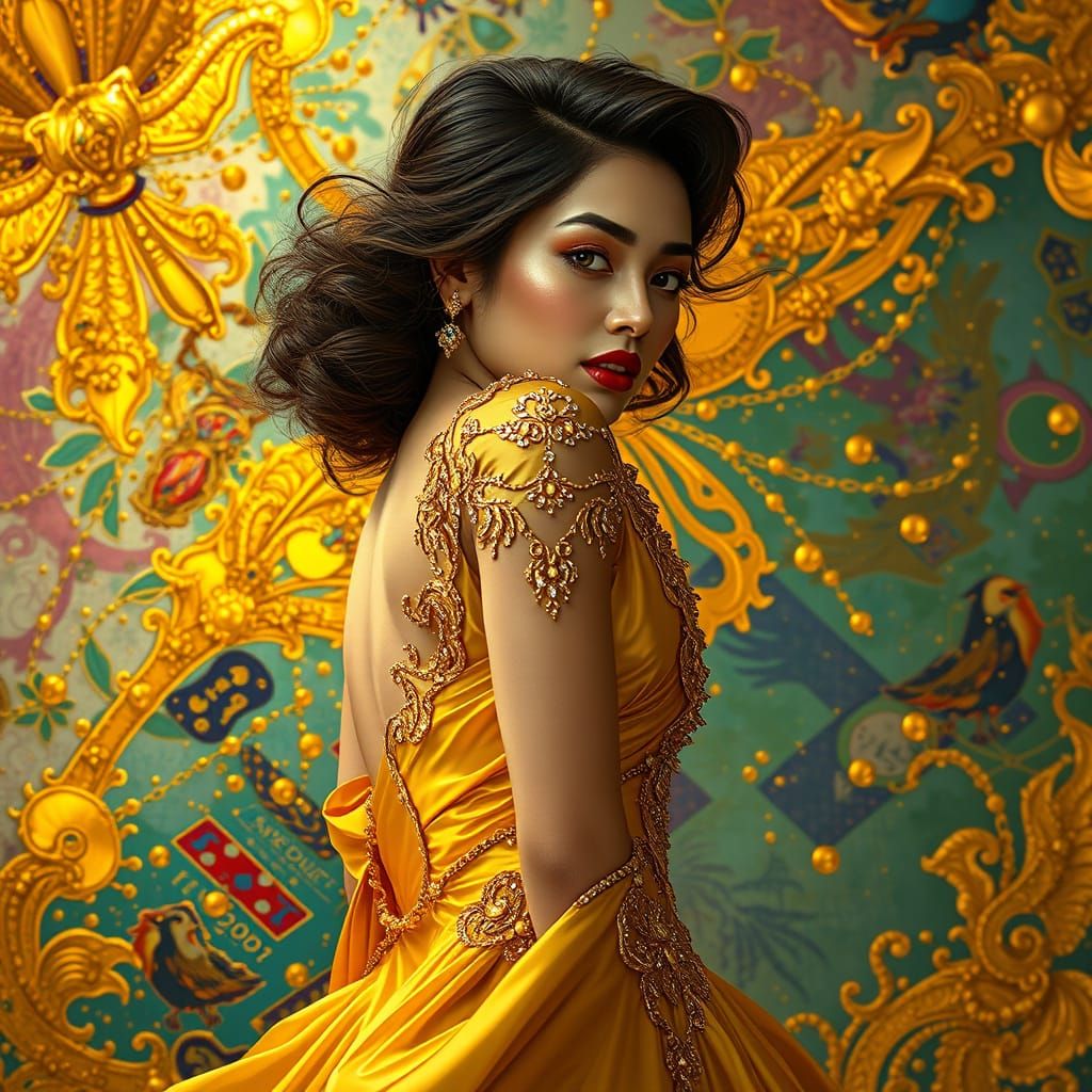 Elegant Gold-Inspired Dresses in Stunning Hyperrealistic Sty...