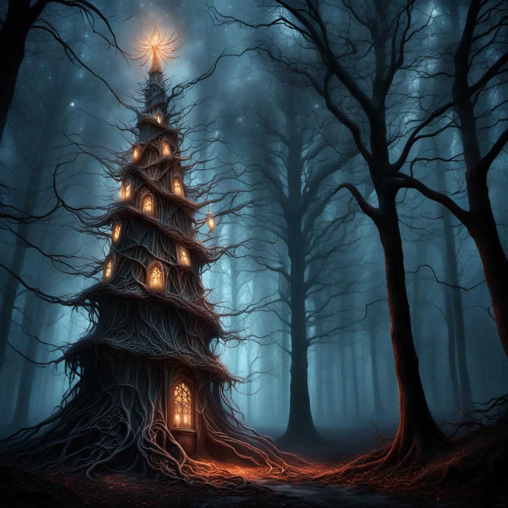 Gothic Christmas Tree in Dark Winter Wonderland
