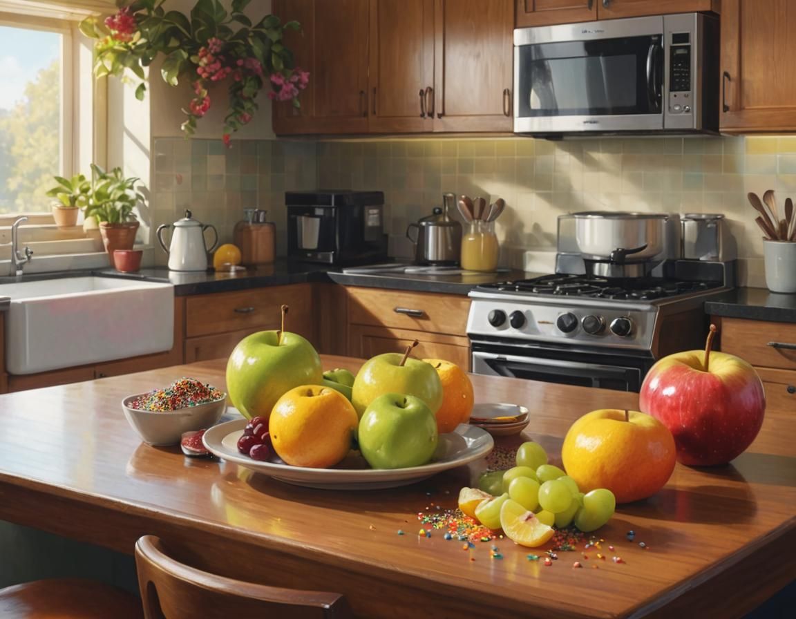 Coffee and Fruit Still Life in Digital Art Style