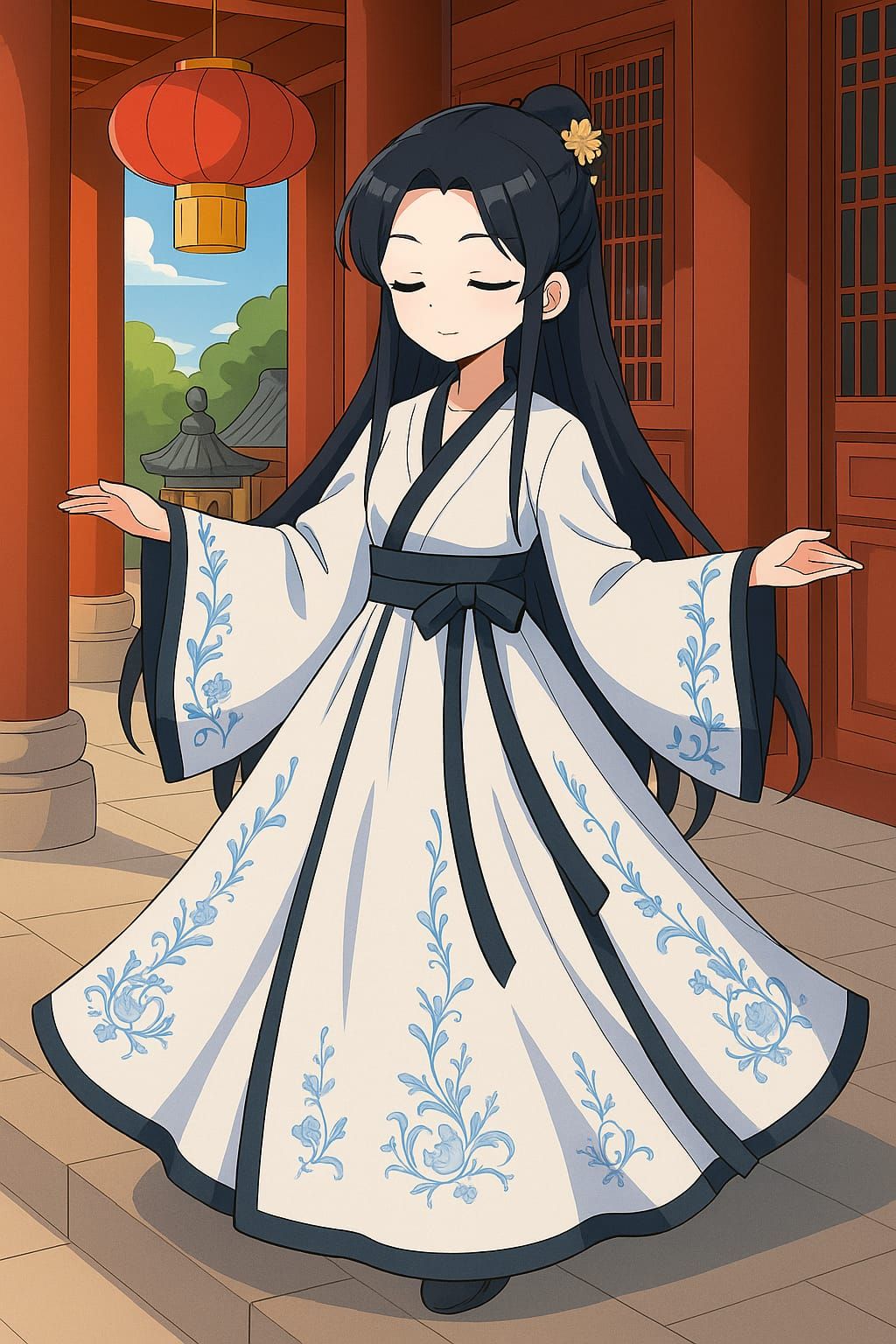 little girl in a Beautiful hanfu dress